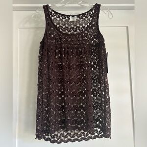 NWT Rampage Brown Crochet Open Knit Babydoll Tank Boho Festival Sz M Cotton